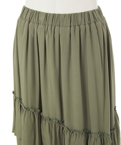 fifth calin（フィフスカラン）の「前後差フリルティアードスカート（スカート・レディース・ピンク/カーキ・MEDIUM）」の10枚目の写真