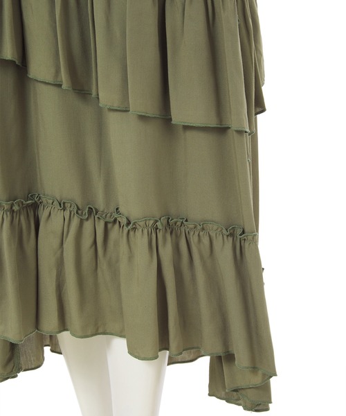 fifth calin（フィフスカラン）の「前後差フリルティアードスカート（スカート・レディース・ピンク/カーキ・MEDIUM）」の5枚目の写真