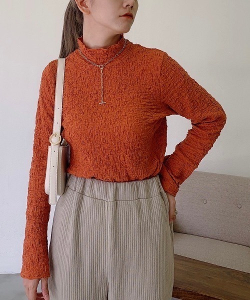 VANNIE U（ヴァニーユー）の「しゅわしゅわハイネックT（Tシャツ/カットソー・レディース・テラコッタ/ブラック/マスタード/オリーブ/アイボリー・FREE）」の4枚目の写真