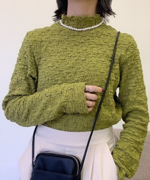 VANNIE U（ヴァニーユー）の「しゅわしゅわハイネックT（Tシャツ/カットソー・レディース・テラコッタ/ブラック/マスタード/オリーブ/アイボリー・FREE）」の18枚目の写真