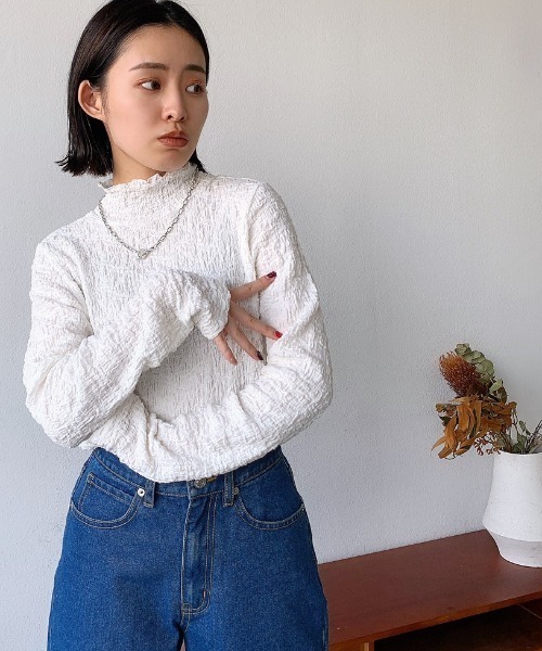 VANNIE U（ヴァニーユー）の「しゅわしゅわハイネックT（Tシャツ/カットソー・レディース・テラコッタ/ブラック/マスタード/オリーブ/アイボリー・FREE）」の15枚目の写真