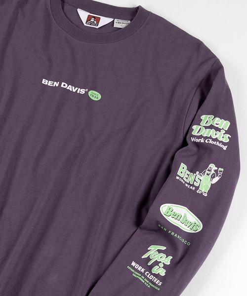BEN DAVIS(ベンデイビス)の「【BEN DAVIS/ベンデイビス】 ブランドバナー 袖プリント ロンT(Tシャツ/カットソー・メンズ・ホワイト/ブラック/パープル・M/L/XL)」の2枚目の写真