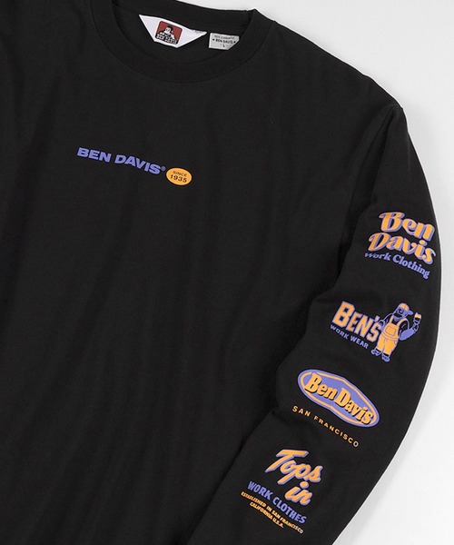 BEN DAVIS(ベンデイビス)の「【BEN DAVIS/ベンデイビス】 ブランドバナー 袖プリント ロンT(Tシャツ/カットソー・メンズ・ホワイト/ブラック/パープル・M/L/XL)」の1枚目の写真