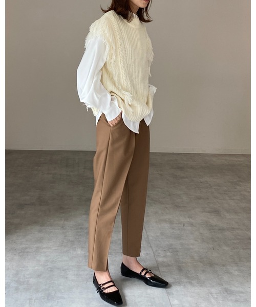 She's Closet(シーズクローゼット)の「ケーブル&片畦編みフリンジニットベスト(ベスト・レディース・ブラック/カーキ/ブルーグレー/アイボリー・FREE)」の5枚目の写真