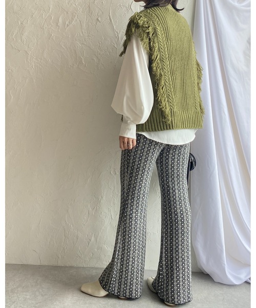 She's Closet(シーズクローゼット)の「ケーブル&片畦編みフリンジニットベスト(ベスト・レディース・ブラック/カーキ/ブルーグレー/アイボリー・FREE)」の9枚目の写真