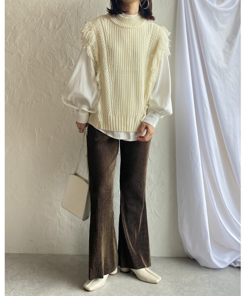 She's Closet(シーズクローゼット)の「ケーブル&片畦編みフリンジニットベスト(ベスト・レディース・ブラック/カーキ/ブルーグレー/アイボリー・FREE)」の10枚目の写真