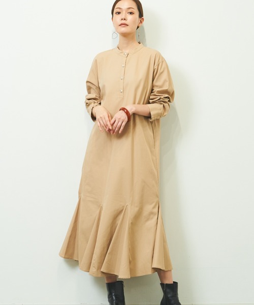 HERENCIA（ヘレンチア）の「裾マチ入り コットンツイル バンド マーメイド ロング ワンピース（ワンピース・レディース・カーキ/ブラック/パープル/ベージュ・MEDIUM）」の3枚目の写真