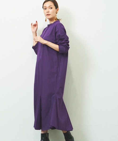 HERENCIA（ヘレンチア）の「裾マチ入り コットンツイル バンド マーメイド ロング ワンピース（ワンピース・レディース・カーキ/ブラック/パープル/ベージュ・MEDIUM）」の4枚目の写真