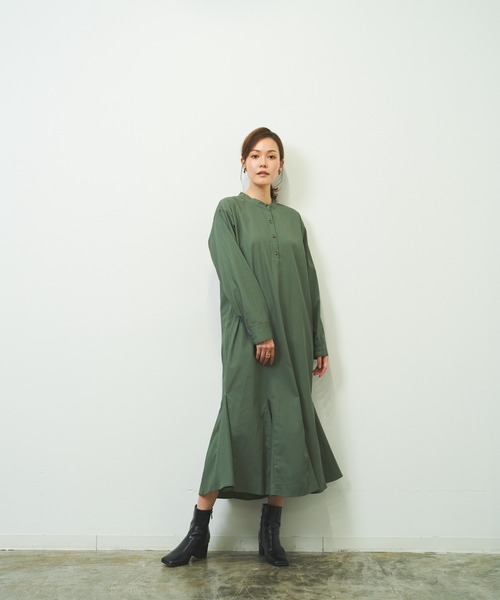 HERENCIA（ヘレンチア）の「裾マチ入り コットンツイル バンド マーメイド ロング ワンピース（ワンピース・レディース・カーキ/ブラック/パープル/ベージュ・MEDIUM）」の14枚目の写真