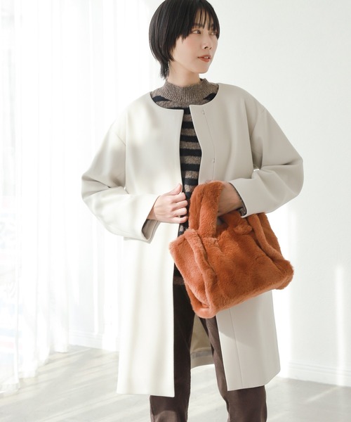 LAKOLE（ラコレ）の「ウーリーテックラウンドカラーハーフコート / 953531（ノーカラーコート・レディース・ライトグレー/ブラック/ライトベージュ・SMALL/MEDIUM）」の3枚目の写真