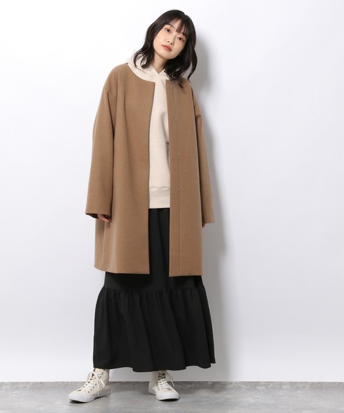 LAKOLE（ラコレ）の「ウーリーテックラウンドカラーハーフコート / 953531（ノーカラーコート・レディース・ライトグレー/ブラック/ライトベージュ・SMALL/MEDIUM）」の6枚目の写真