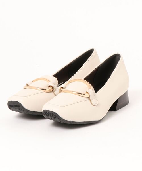 DURAS（デュラス）の「【DURAS】パンプス スクエアトゥ クッション 中敷き インソール ビット 金具（パンプス・レディース・アイボリー/ブラック/ブラウン/パイソン・23.0cm/23.5cm/22.5cm/24.0cm/24.5cm）」の2枚目の写真