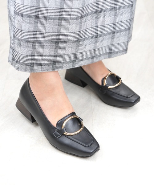 DURAS（デュラス）の「【DURAS】パンプス スクエアトゥ クッション 中敷き インソール ビット 金具（パンプス・レディース・アイボリー/ブラック/ブラウン/パイソン・23.0cm/23.5cm/22.5cm/24.0cm/24.5cm）」の3枚目の写真