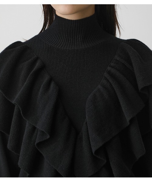 AZUL by moussy(アズールバイマウジー)の「BIG FRILL KNIT TOPS/ビックフリルニットトップス(ニット/セーター・レディース・ブラック/ブラウン/グレー・SMALL/MEDIUM)」の4枚目の写真