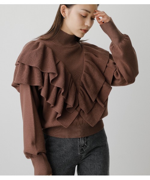 AZUL by moussy(アズールバイマウジー)の「BIG FRILL KNIT TOPS/ビックフリルニットトップス(ニット/セーター・レディース・ブラック/ブラウン/グレー・SMALL/MEDIUM)」の18枚目の写真