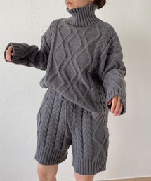 wee9s | turtle neck cable knit set up / タートルネックケーブルニットハーフパンツセットアップ(ニット/セーター)