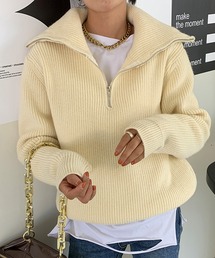 ハーフジップアップニット