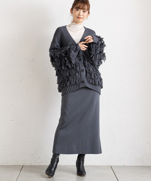 prose verse（プロズヴェール）の「フリンジカーデ×ニットスカートセットアップ（カーディガン/ボレロ・レディース・アイボリー/グレー/ネイビー・ﾌﾘ-）」の3枚目の写真