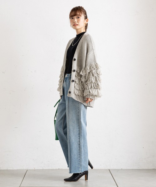 prose verse（プロズヴェール）の「フリンジカーデ×ニットスカートセットアップ（カーディガン/ボレロ・レディース・アイボリー/グレー/ネイビー・ﾌﾘ-）」の13枚目の写真
