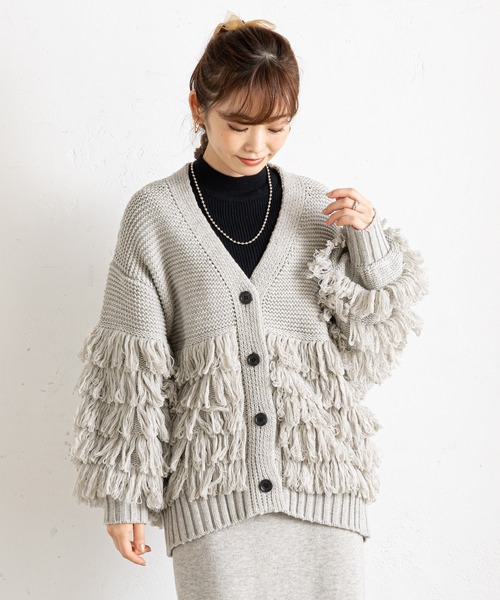 prose verse（プロズヴェール）の「フリンジカーデ×ニットスカートセットアップ（カーディガン/ボレロ・レディース・アイボリー/グレー/ネイビー・ﾌﾘ-）」の12枚目の写真