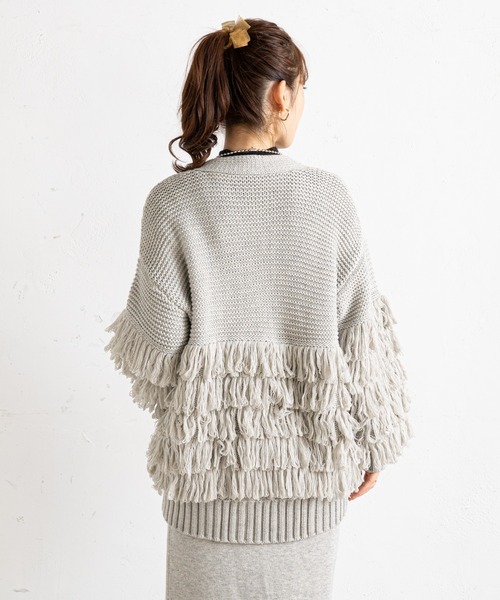 prose verse（プロズヴェール）の「フリンジカーデ×ニットスカートセットアップ（カーディガン/ボレロ・レディース・アイボリー/グレー/ネイビー・ﾌﾘ-）」の6枚目の写真