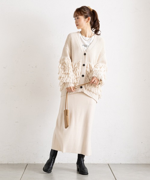 prose verse（プロズヴェール）の「フリンジカーデ×ニットスカートセットアップ（カーディガン/ボレロ・レディース・アイボリー/グレー/ネイビー・ﾌﾘ-）」の4枚目の写真