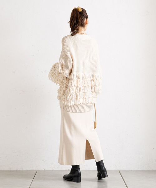 prose verse（プロズヴェール）の「フリンジカーデ×ニットスカートセットアップ（カーディガン/ボレロ・レディース・アイボリー/グレー/ネイビー・ﾌﾘ-）」の22枚目の写真
