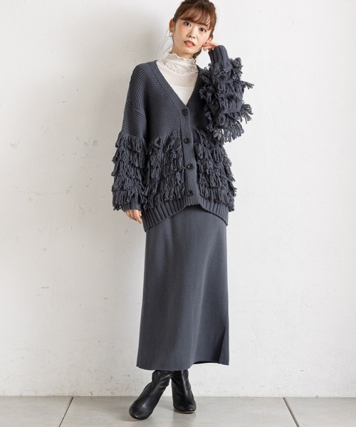 prose verse（プロズヴェール）の「フリンジカーデ×ニットスカートセットアップ（カーディガン/ボレロ・レディース・アイボリー/グレー/ネイビー・ﾌﾘ-）」の16枚目の写真