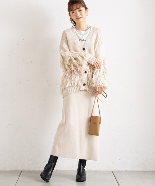 prose verse（プロズヴェール）の「フリンジカーデ×ニットスカートセットアップ（カーディガン/ボレロ・レディース・アイボリー/グレー/ネイビー・ﾌﾘ-）」の10枚目の写真