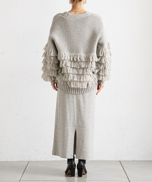 prose verse（プロズヴェール）の「フリンジカーデ×ニットスカートセットアップ（カーディガン/ボレロ・レディース・アイボリー/グレー/ネイビー・ﾌﾘ-）」の8枚目の写真