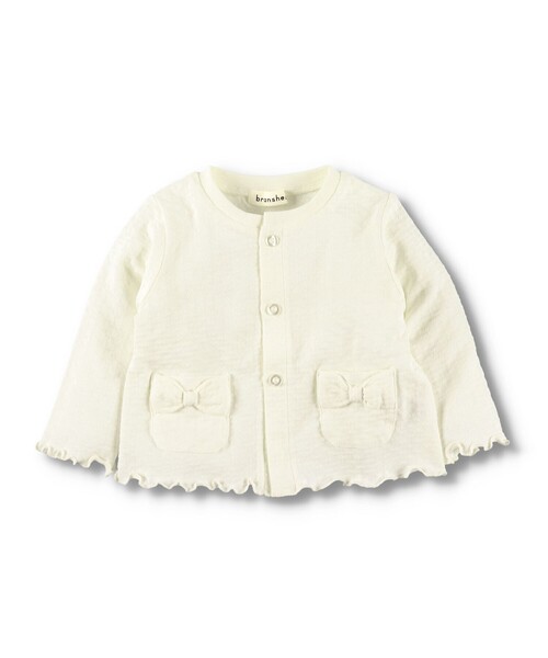 BRANSHES（ブランシェス）の「ポケットリボンカーディガン（カーディガン/ボレロ・キッズ・ピンク/アイボリー・FREE）」の2枚目の写真