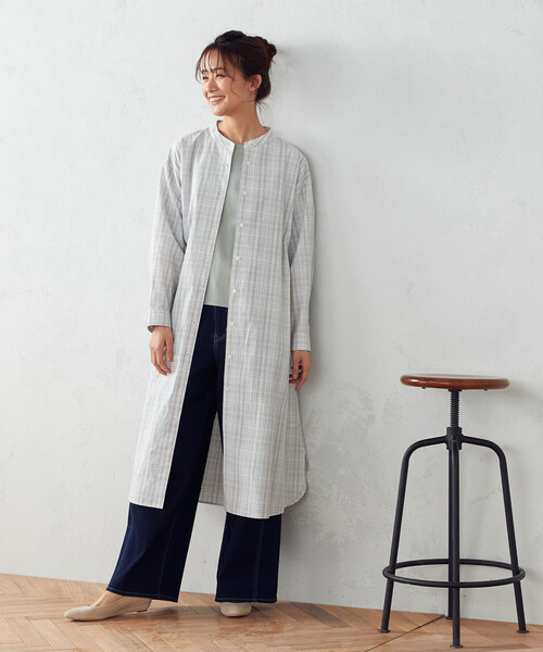 COMME CA ISM(コムサイズム)の「チェック柄 シャツワンピース(シャツワンピース・レディース・ブルー系/オレンジ系/オレンジ/ブルー・MEDIUM/LARGE)」の9枚目の写真