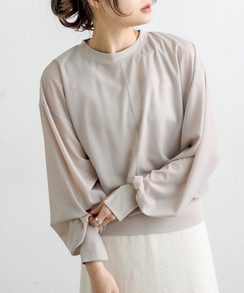 PUAL CE CIN(ピュアルセシン)の「【WEB限定】シアープルオーバー(Tシャツ/カットソー・レディース・ブラック/ラベンダー/グレイッシュベージュ・FREE)」の3枚目の写真