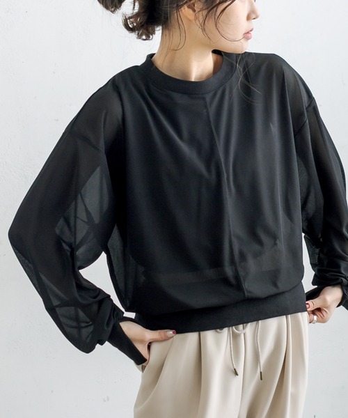 PUAL CE CIN(ピュアルセシン)の「【WEB限定】シアープルオーバー(Tシャツ/カットソー・レディース・ブラック/ラベンダー/グレイッシュベージュ・FREE)」の2枚目の写真
