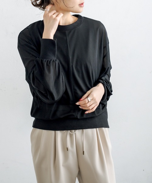 PUAL CE CIN(ピュアルセシン)の「【WEB限定】シアープルオーバー(Tシャツ/カットソー・レディース・ブラック/ラベンダー/グレイッシュベージュ・FREE)」の8枚目の写真