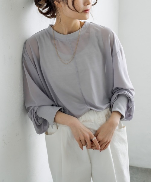 PUAL CE CIN(ピュアルセシン)の「【WEB限定】シアープルオーバー(Tシャツ/カットソー・レディース・ブラック/ラベンダー/グレイッシュベージュ・FREE)」の20枚目の写真