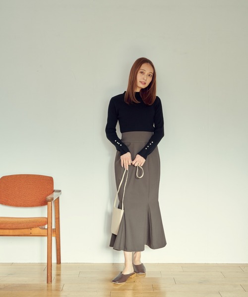 Brownie（ブラウニー）の「Brownie ハイウエストマーメイドスカート（スカート・レディース・グリーン/イエロー/ピンク/ダークブラウン/アイボリー・FREE）」の9枚目の写真