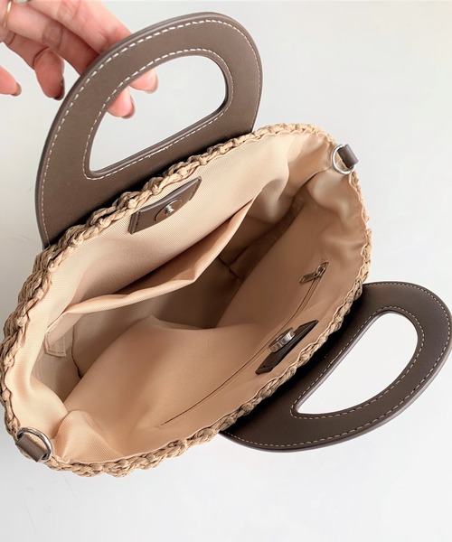 Q（キュー）の「くり手カゴバッグ（かごバッグ・レディース・ライトグレー/ブラウン・ONE SIZE）」の10枚目の写真