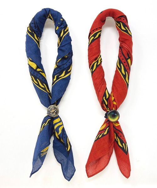 THE MILES（ザ マイルズ）の「youtilityarticle SQUARE&Concho-Hairloop Set バンダナ＆コンチョバッジ セット（バンダナ/スカーフ・メンズ・ネイビー/ワインレッド・FREE）」の5枚目の写真