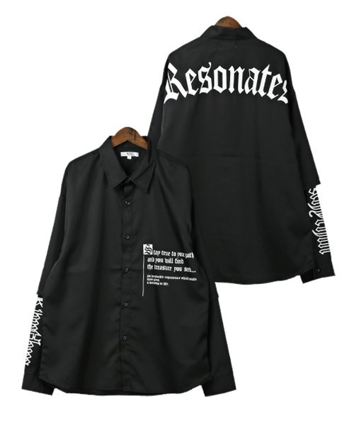 LUXSTYLE(ラグスタイル)の「フェイクレイヤードランダムロゴ長袖シャツ(シャツ/ブラウス・メンズ・ブラック/オフホワイト・M/L)」の10枚目の写真