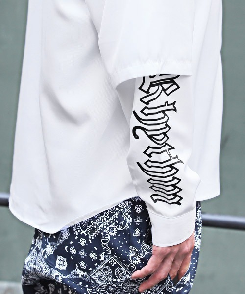 LUXSTYLE(ラグスタイル)の「フェイクレイヤードランダムロゴ長袖シャツ(シャツ/ブラウス・メンズ・ブラック/オフホワイト・M/L)」の14枚目の写真