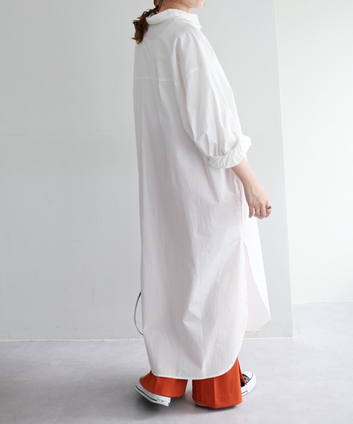 DISCOAT（ディスコート）の「ストライプシャツワンピース（シャツワンピース・レディース・サックスブルー/ピンク/オフホワイト/ネイビー/グリーン・FREE）」の8枚目の写真