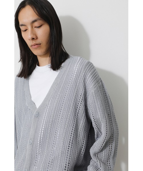 AZUL by moussy(アズールバイマウジー)の「OPENWORK KNIT CARDIGAN/オープンワークニットカーディガン(カーディガン/ボレロ・メンズ・ライトグレー/ブラック・MEDIUM/LARGE)」の10枚目の写真