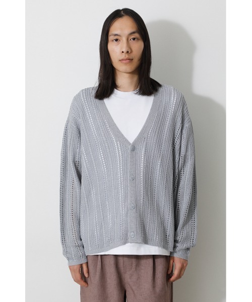 AZUL by moussy(アズールバイマウジー)の「OPENWORK KNIT CARDIGAN/オープンワークニットカーディガン(カーディガン/ボレロ・メンズ・ライトグレー/ブラック・MEDIUM/LARGE)」の12枚目の写真