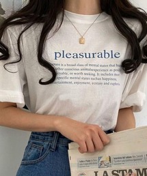 2022 S/S 春夏 韓国ファッション Tシャツ半袖レディース pleasurableレタリングTシャツ
