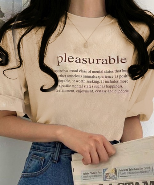 Dalfwin（ダールフィン）の「2022 S/S 春夏 韓国ファッション Tシャツ半袖レディース pleasurableレタリングTシャツ（Tシャツ/カットソー・レディース・ネイビー/ベージュ/アイボリー・FREE）」の5枚目の写真