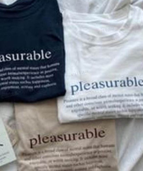 Dalfwin（ダールフィン）の「2022 S/S 春夏 韓国ファッション Tシャツ半袖レディース pleasurableレタリングTシャツ（Tシャツ/カットソー・レディース・ネイビー/ベージュ/アイボリー・FREE）」の4枚目の写真