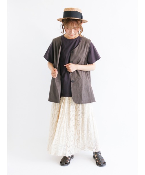 Samansa Mos2（サマンサ モスモス）の「【FROM INDIA】パネル切替レーススカート（スカート・レディース・ブラック/オフホワイト/キナリ・ﾌﾘ-）」の8枚目の写真