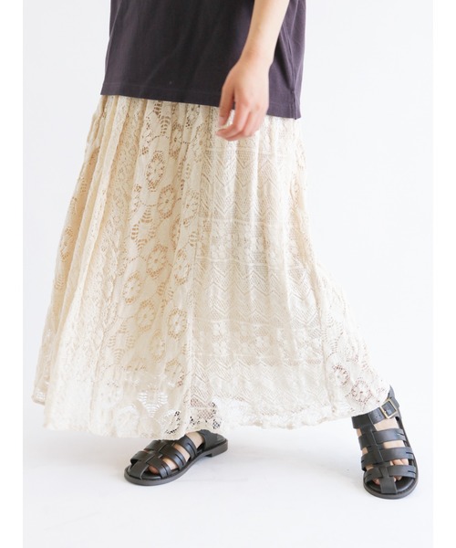 Samansa Mos2（サマンサ モスモス）の「【FROM INDIA】パネル切替レーススカート（スカート・レディース・ブラック/オフホワイト/キナリ・ﾌﾘ-）」の10枚目の写真