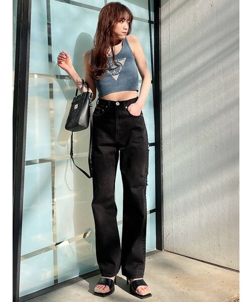 GYDA（ジェイダ）の「ハイウエスト サイドBROKEN ワイドデニムパンツ（デニムパンツ・レディース・ライトブルー/ブラック・SMALL/MEDIUM）」の20枚目の写真